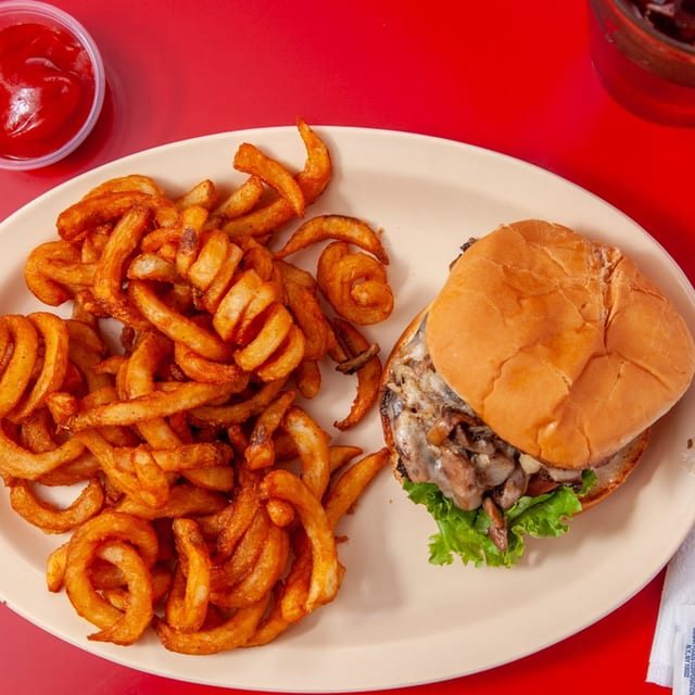 Mushroom Swiss Burger.