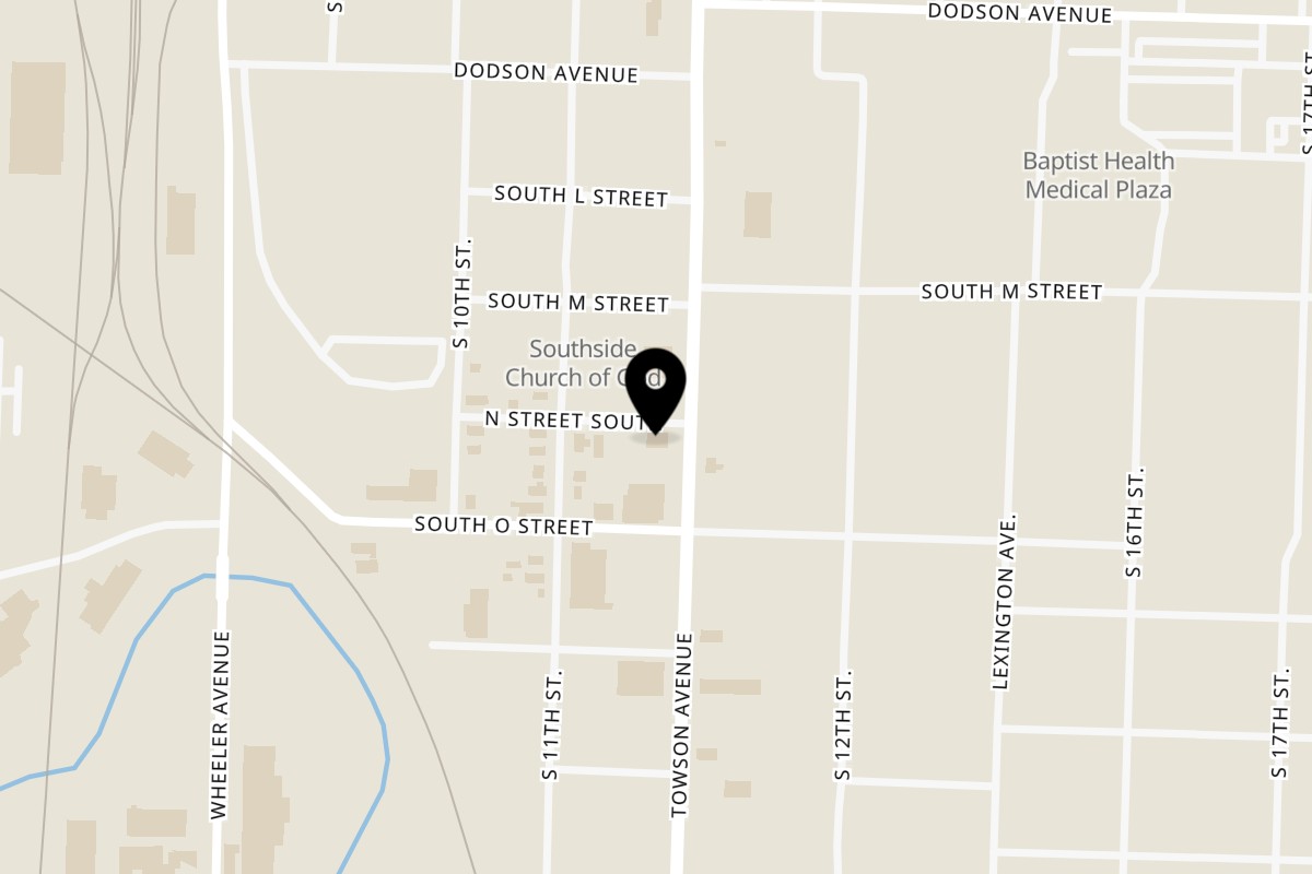 Map showing the location of Ed Walker's Drive-In & Restaurant on 1500 Towson Ave in Fort Smith